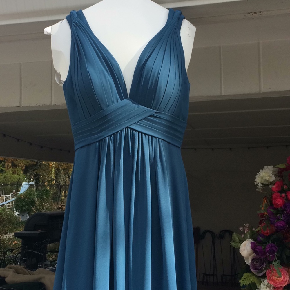 Teal long Azazie bridesmaid dress